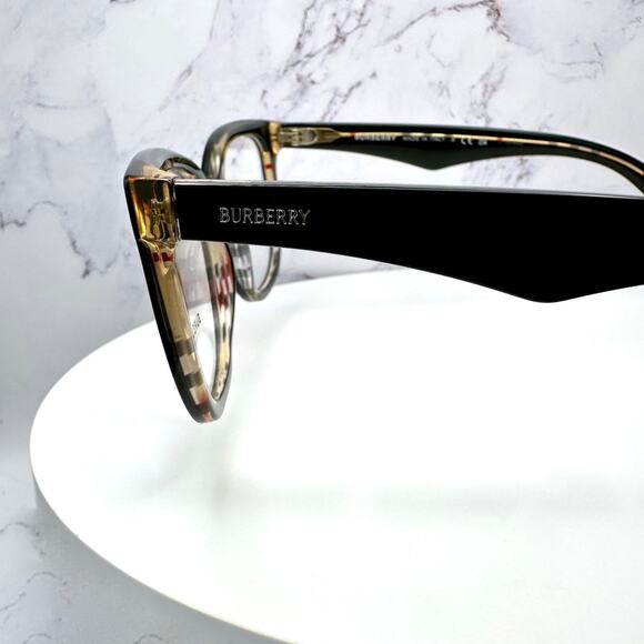 New Burberry Eyeglasses Square Black Checkered Interior 53-19-140 w/ Box & Case - Picture 8 of 12